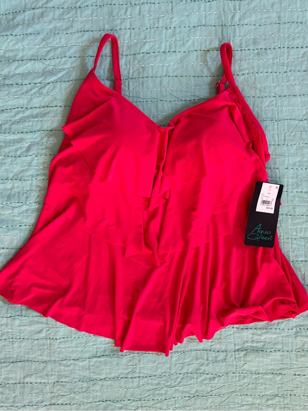 NWT Bright Pink Ruffle Tankini Top. Aqua Green brand, Size 20